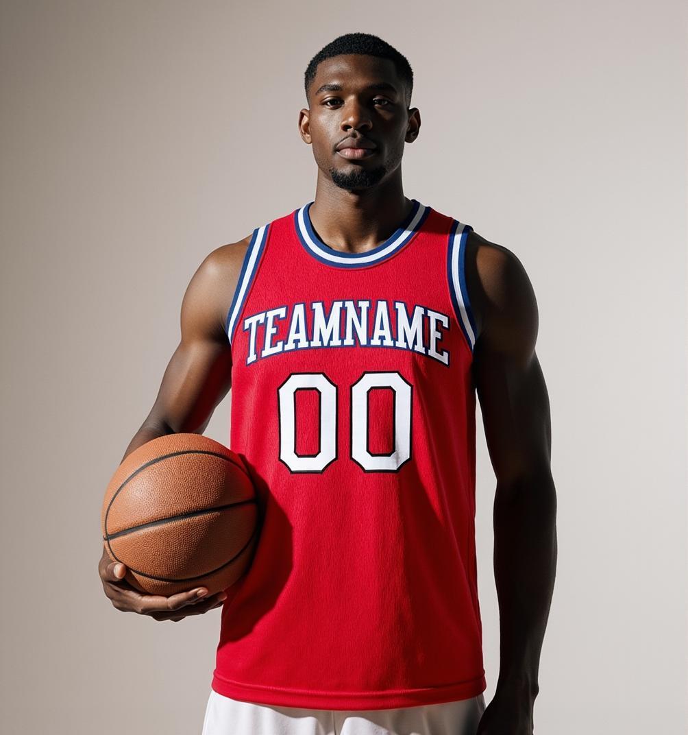 Custom Red & White/Navy Basketball City Edition Jersey