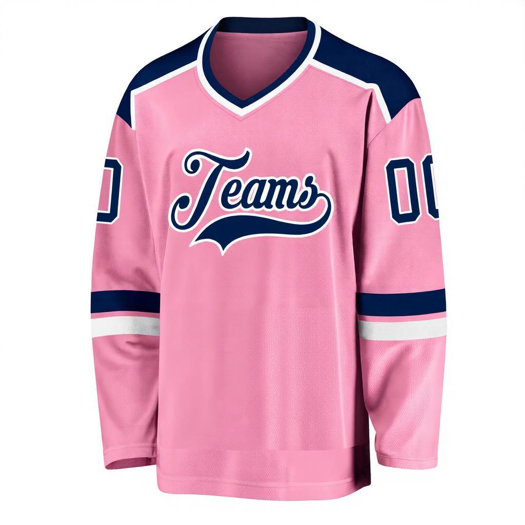 Custom Pink & Navy/White Hockey Jersey