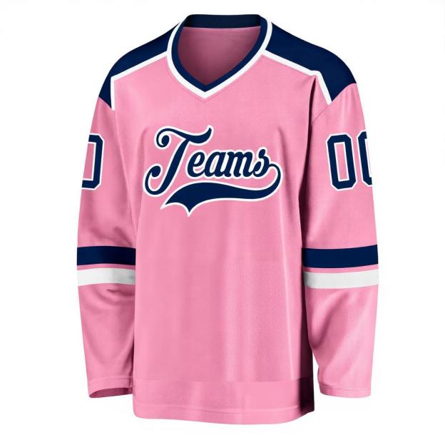 Custom Pink & Navy/White Hockey Jersey