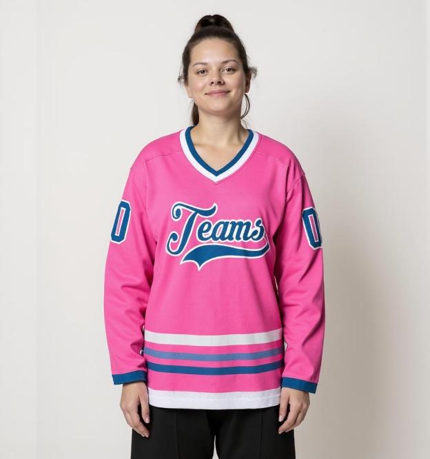 Custom Pink & Blue/White Hockey Jersey