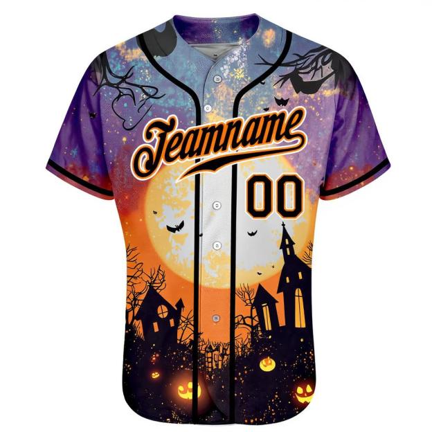 Custom Black&Orange/White 3D Pattern Halloween Pumpkins Bats Baseball Jersey