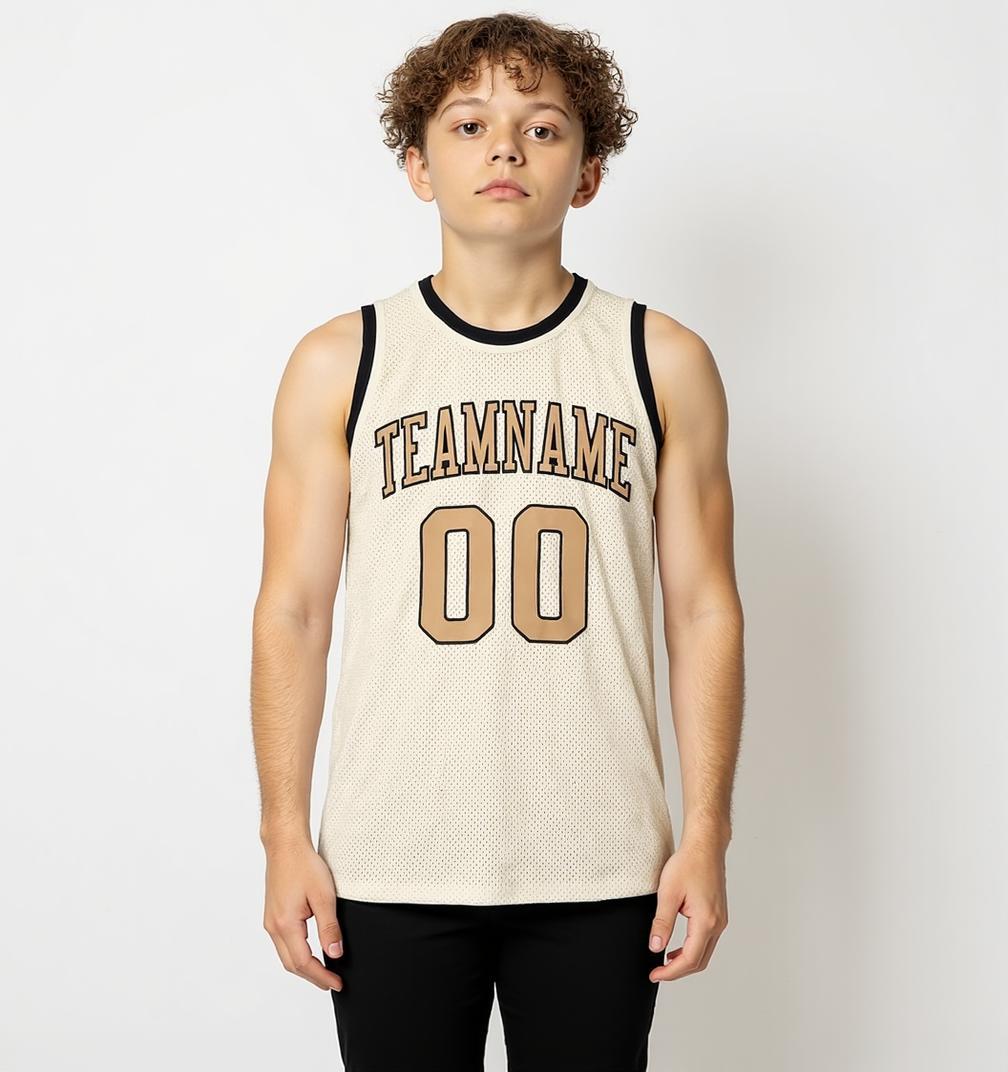 Custom Cream & Beige/Black Basketball Throwback Jersey