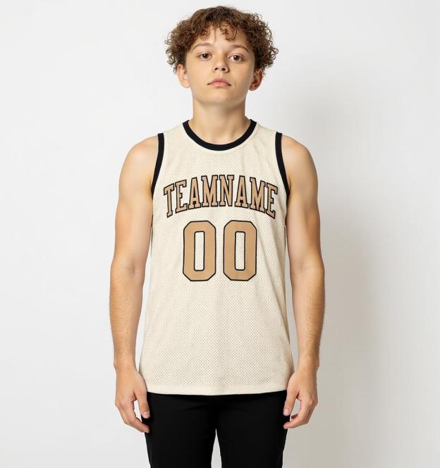 Custom Cream & Beige/Black Basketball Throwback Jersey