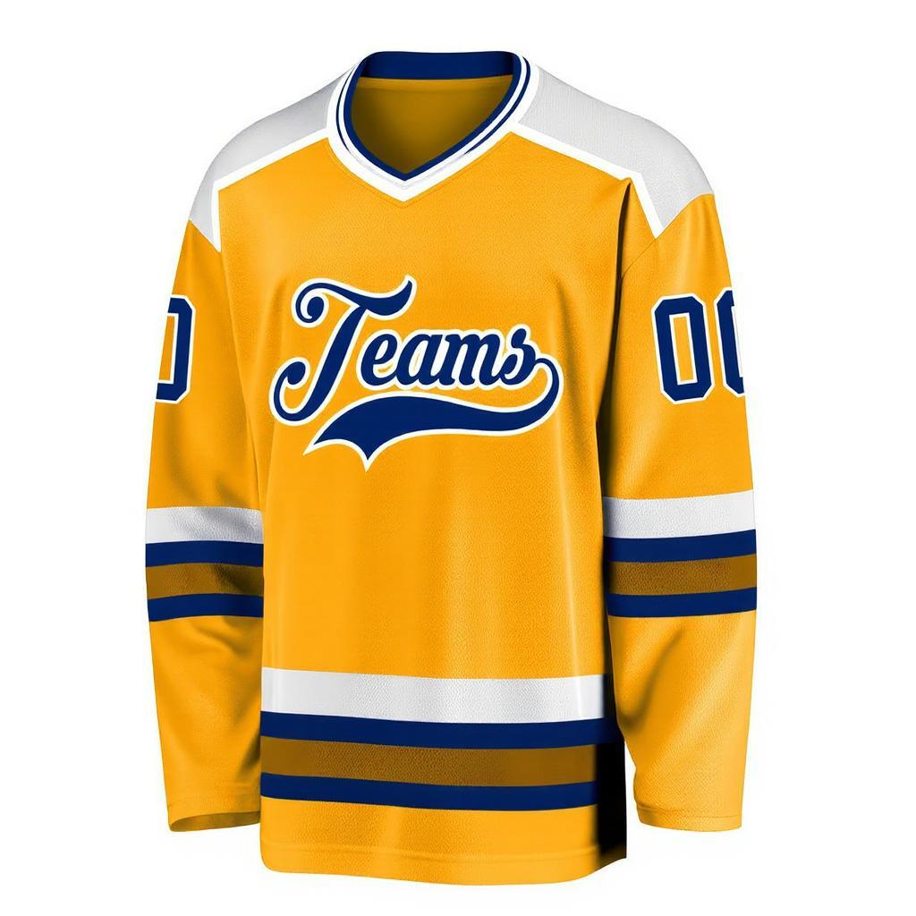 Custom Yellow & Royal/White Hockey Jersey