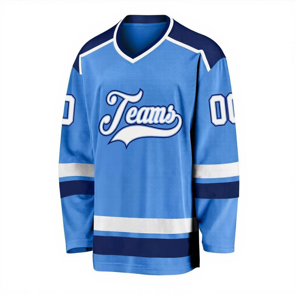 Custom Sky Blue & White/Navy Hockey Jersey