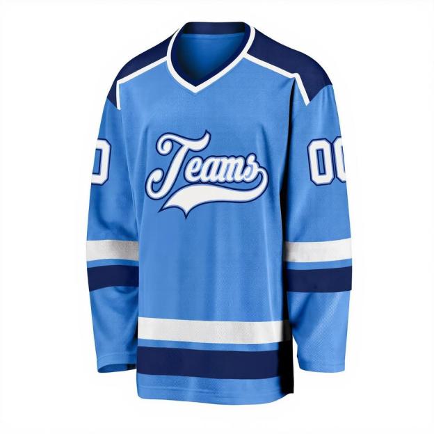 Custom Sky Blue & White/Navy Hockey Jersey