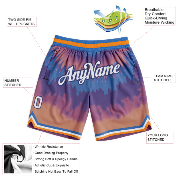 Custom Tie Dye Yellow & White/Blue Throwback Shorts