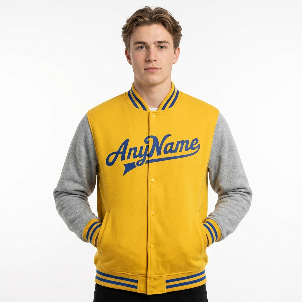 Custom Yellow & Royal/Grey Raglan Sleeves Full-Snap Fleece Jacket