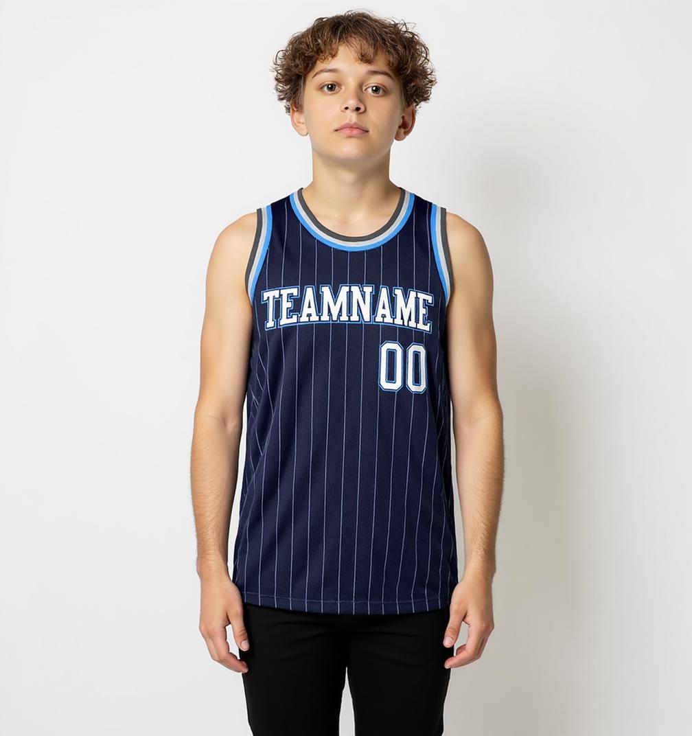 Custom Navy & White/Blue Pinstripes Basketball City Edition Jersey