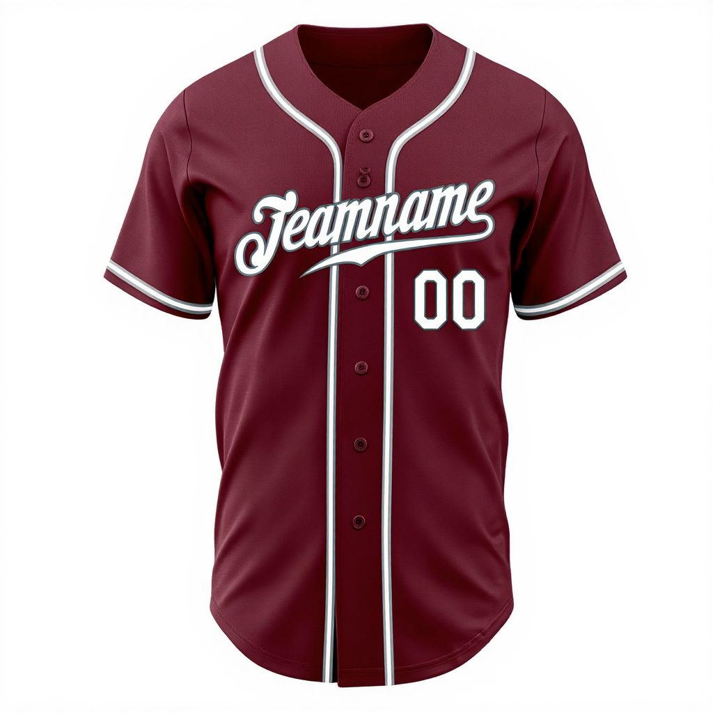 Custom Burgundy & White/Grey Baseball Jersey