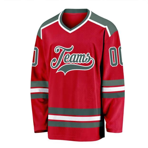Custom Red & Grey/White Hockey Jersey