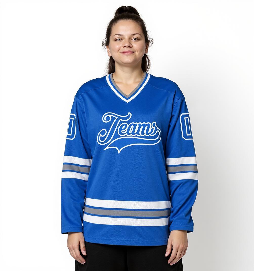 Custom Royal Blue & White Hockey Jersey