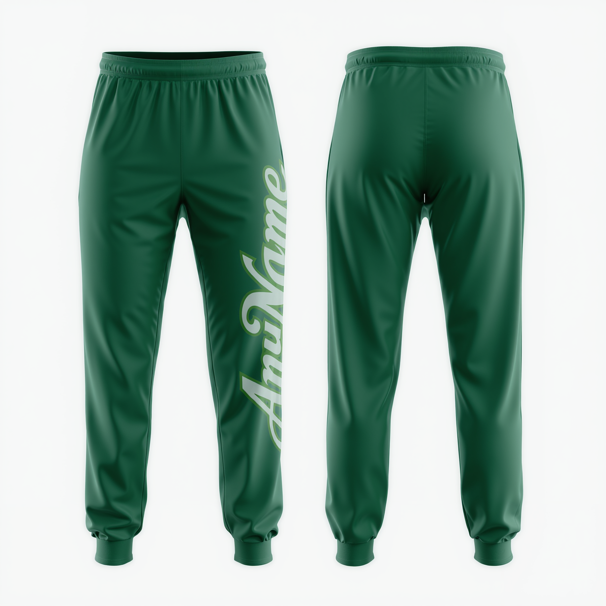 Custom Green & White Fleece Jogger Sweatpants