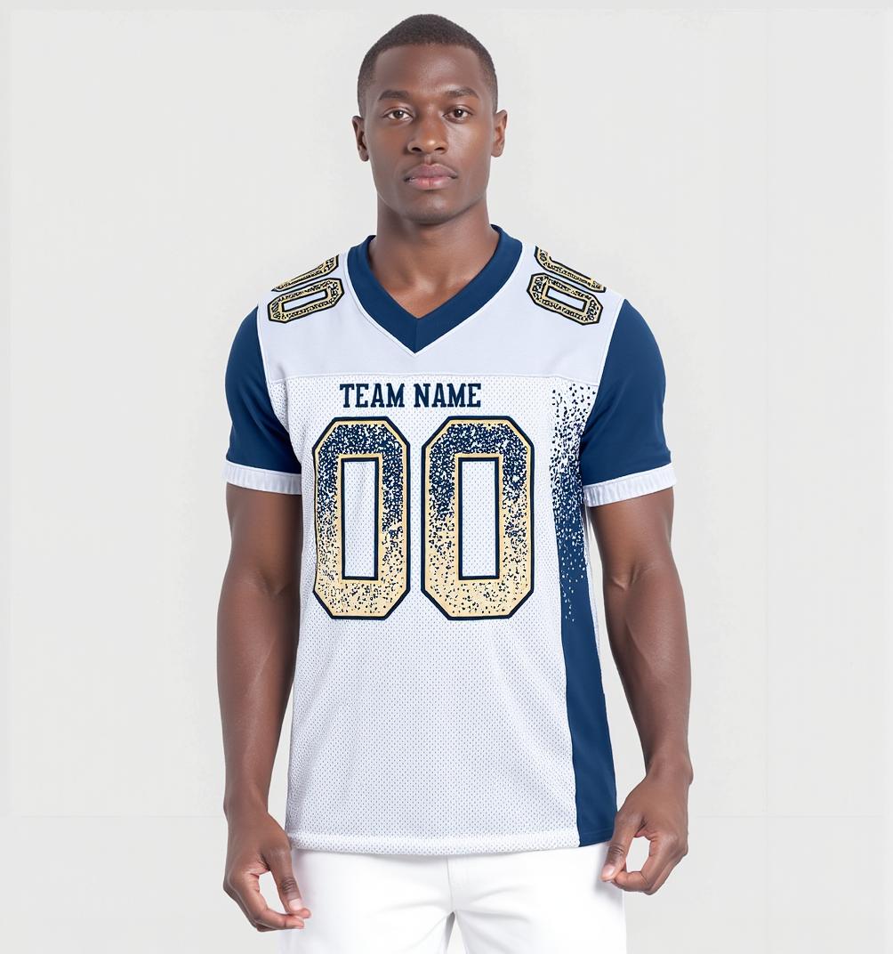 Custom White & Navy/Beige Drift Fashion Football Jersey