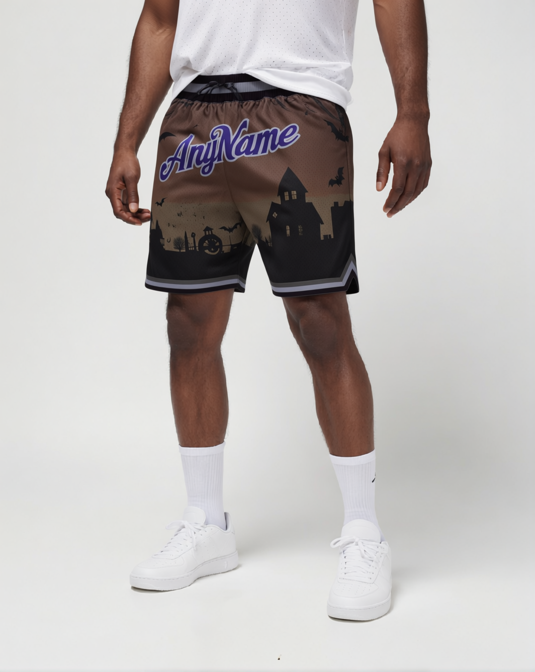 Custom 3D Pattern Black & Navy/Grey Halloween Throwback Shorts