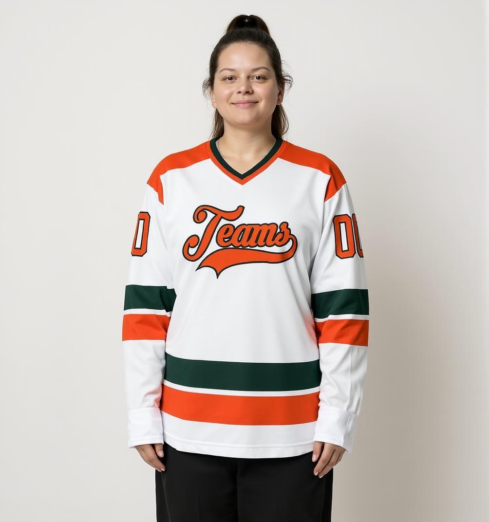 Custom White & Orange/Black Hockey Jersey