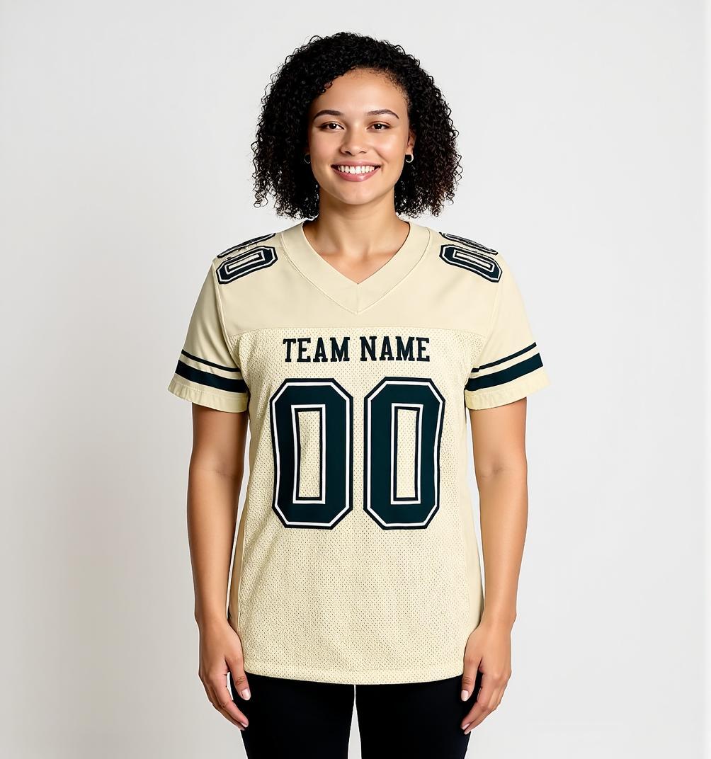 Custom Cream & Navy/White Football Jersey