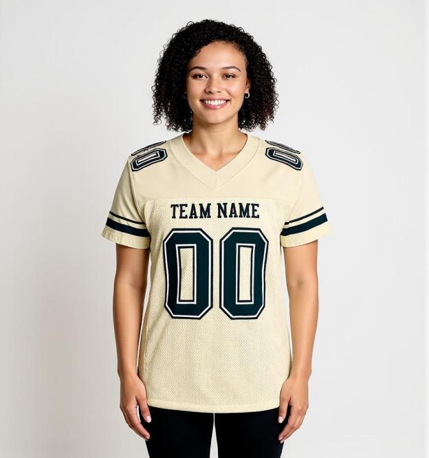 Custom Cream & Navy/White Football Jersey