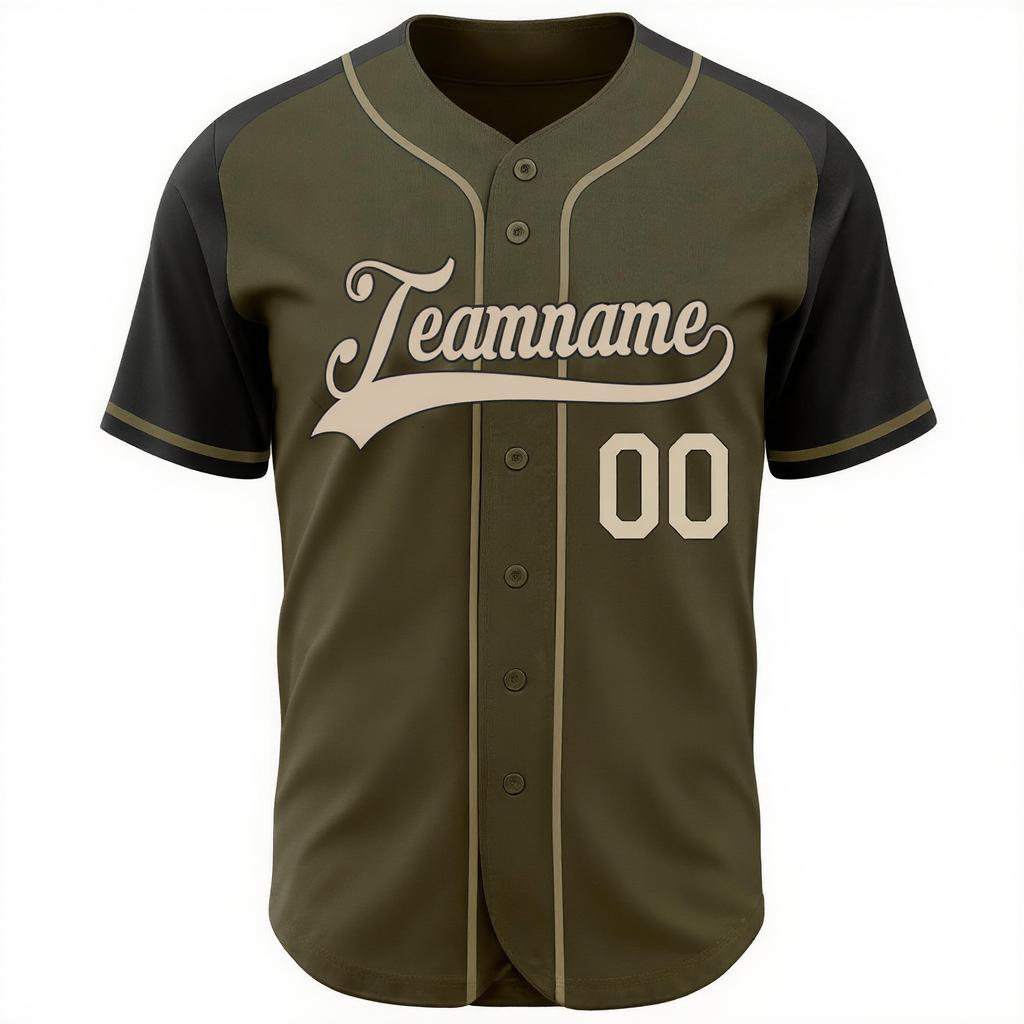 Custom Vintage Olive & Black-White Baseball Jersey