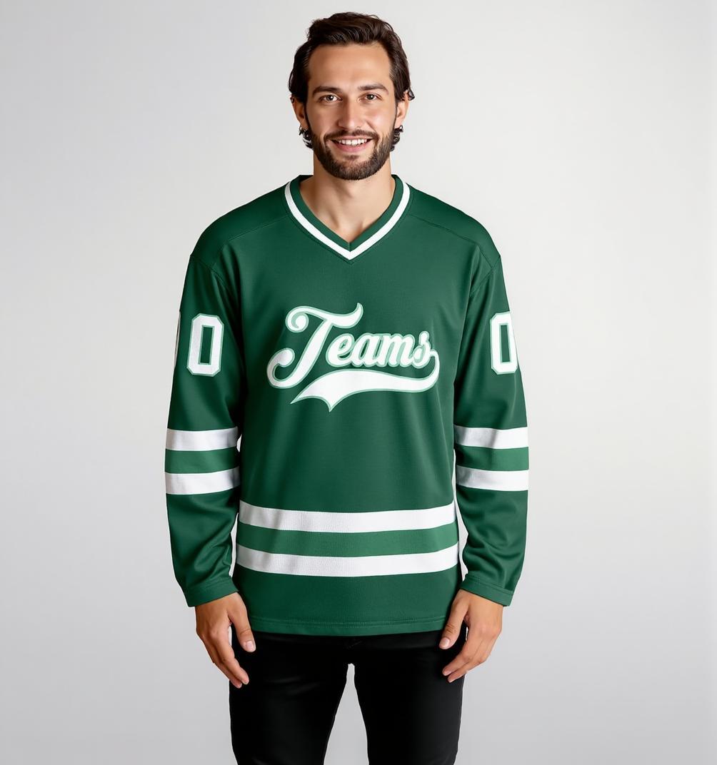 Custom Midnight Green & White Hockey Jersey