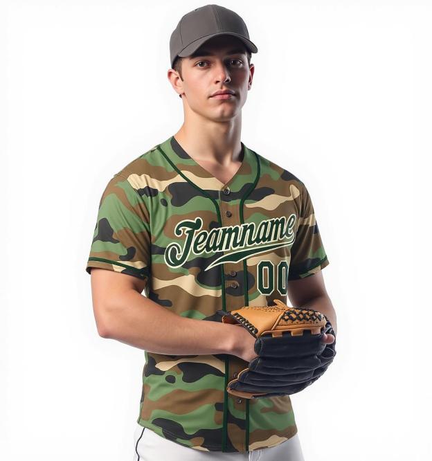 Custom Camo Green & White Salute To Service Baseball Jersey