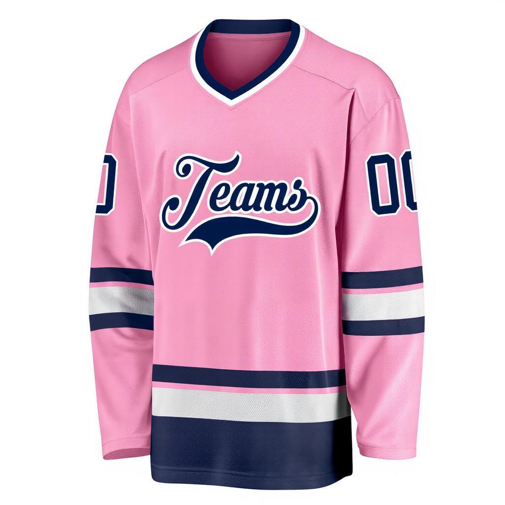 Custom Pink & Navy/White Hockey Jersey
