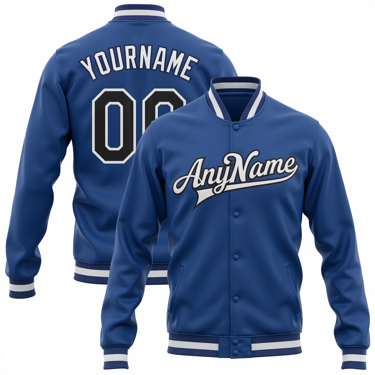 Custom Royal Blue & White/Black Full-Snap Fleece Jacket