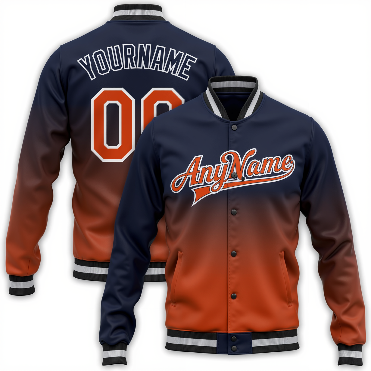 Custom Navy & Orange/White Full-Snap Gradient Fleece Jacket
