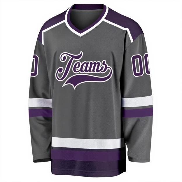 Custom Grey & Purple/White Hockey Jersey