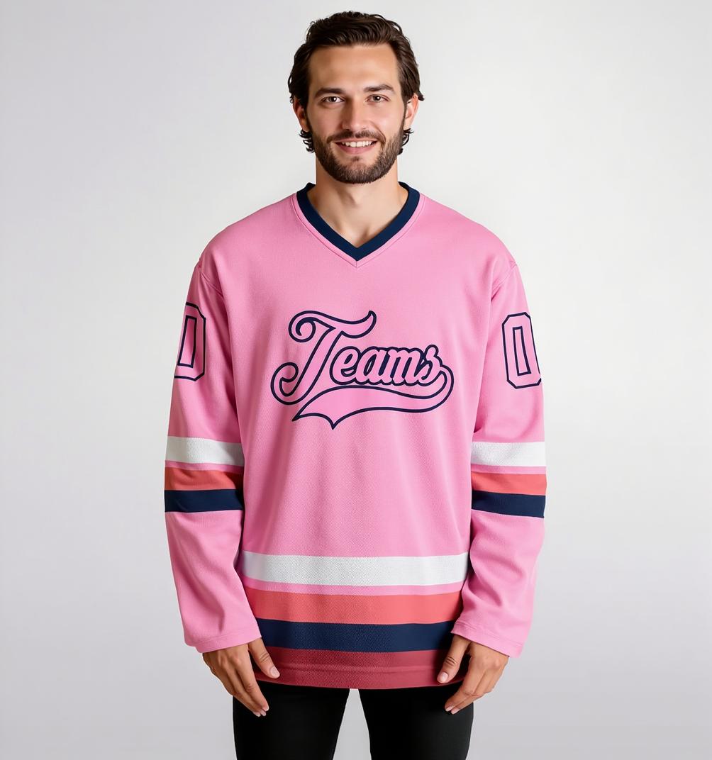 Custom Pink & Navy/White Hockey Jersey