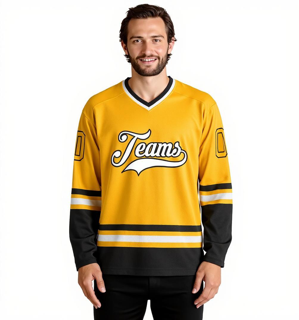 Custom Yellow & White/Black Hockey Jersey