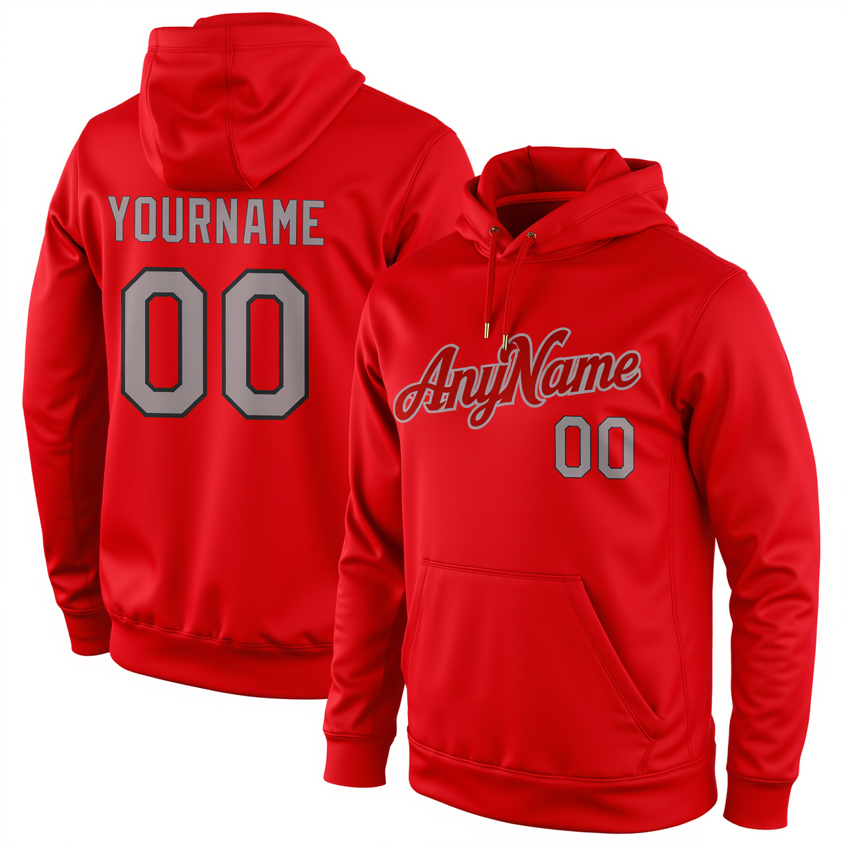  Custom Red & Grey/Black Pullover Sports Sweatshirt Hoodie