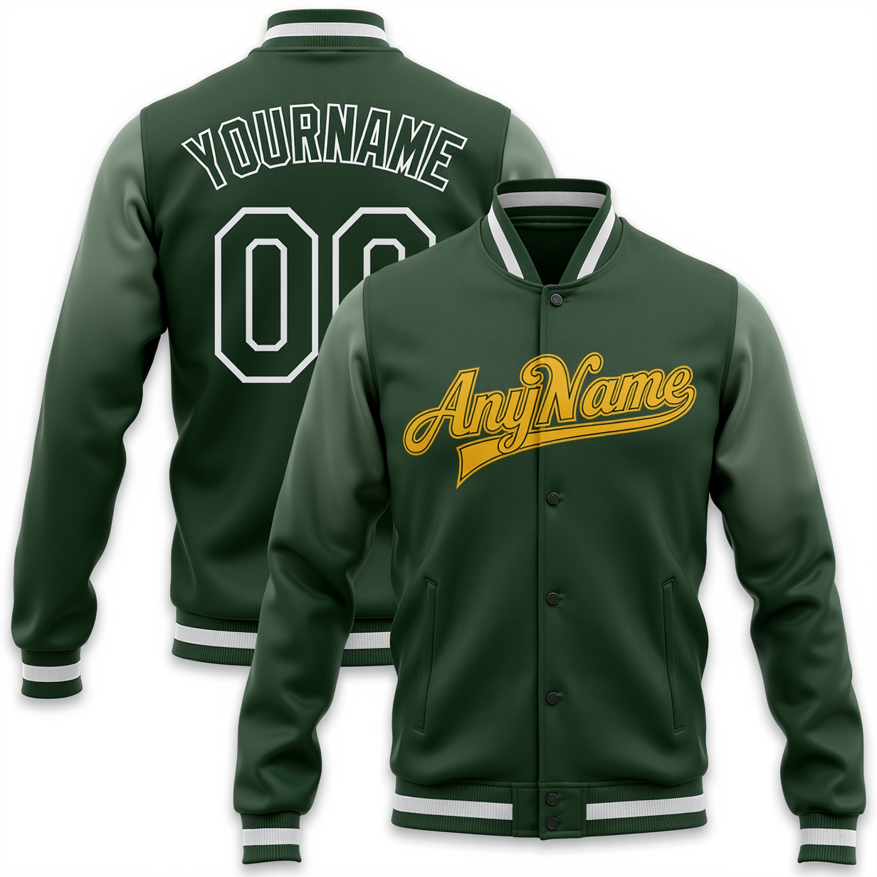 Custom Forest Green & Yellow/Gray Full-Snap Gradient Raglan Sleeve Fleece Jacket