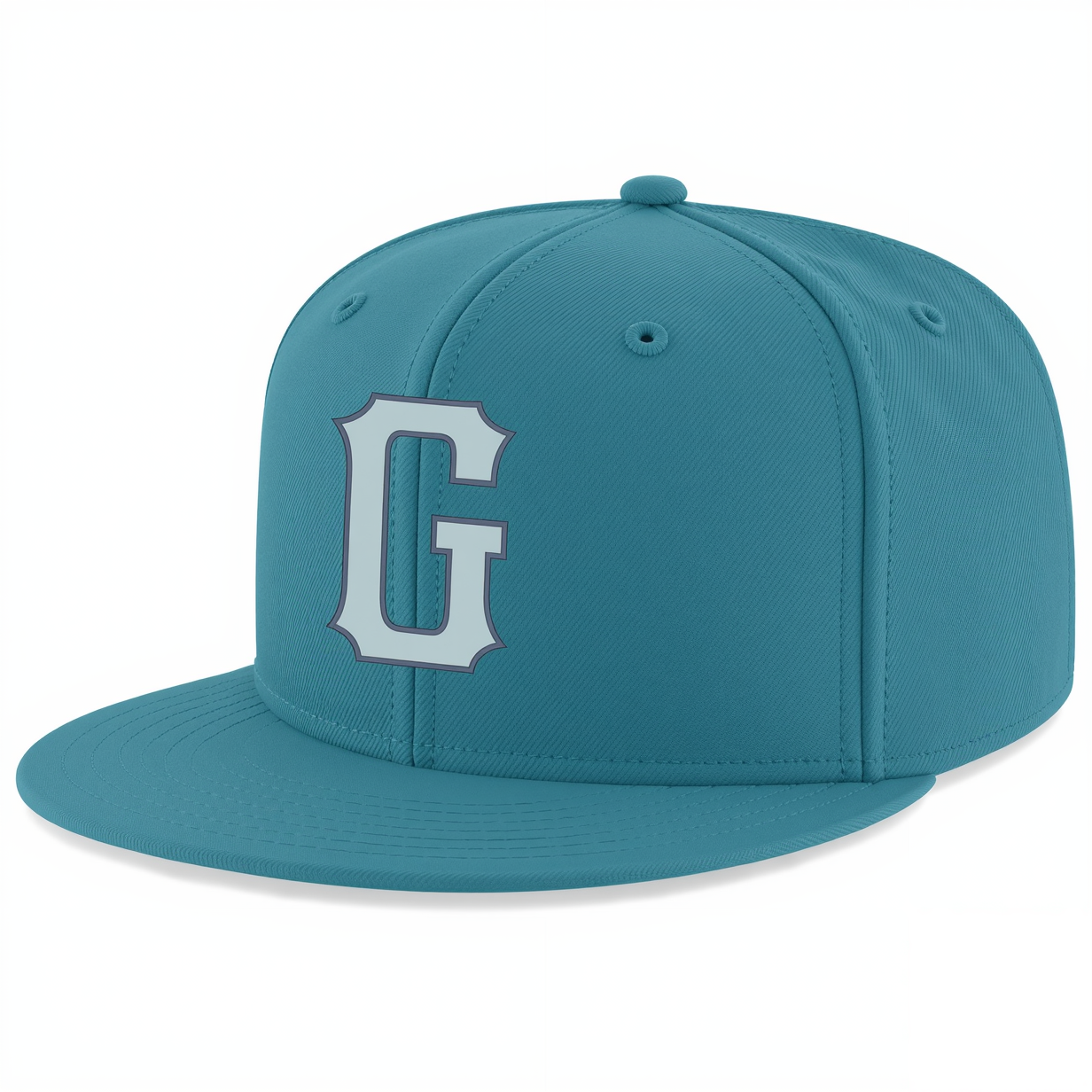 Custom Denim Blue & White/Teal Stitched Adjustable Snapback Hat