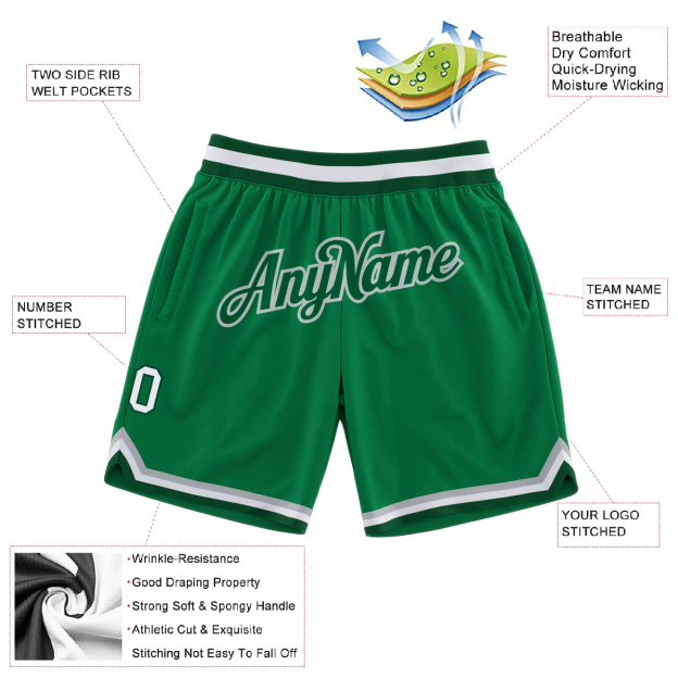 Custom Green & White/Grey Throwback Shorts