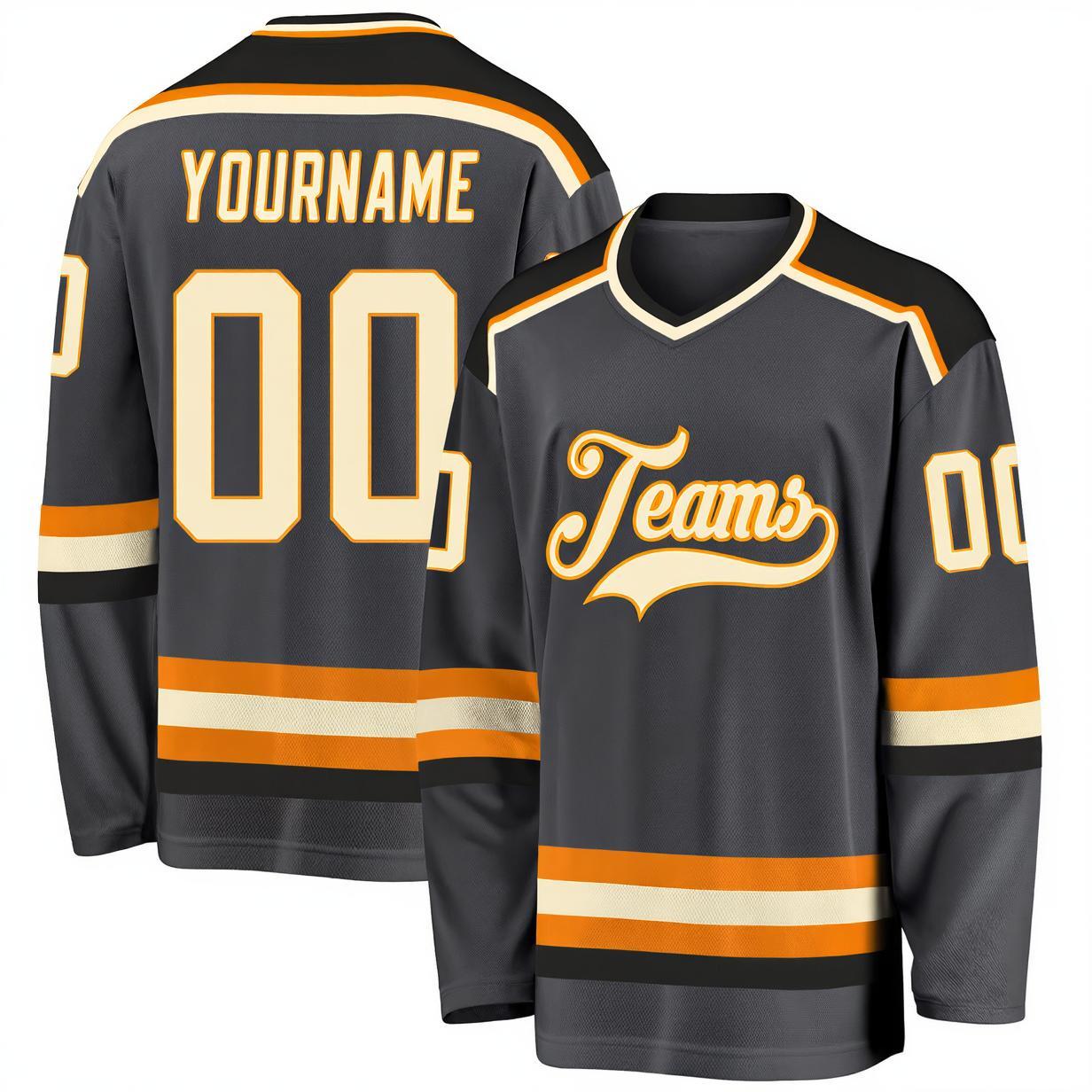 Custom Grey & Orange/White Hockey Jersey