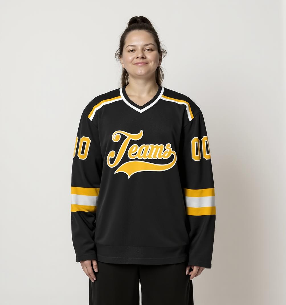 Custom Black & Yellow/White Hockey Jersey