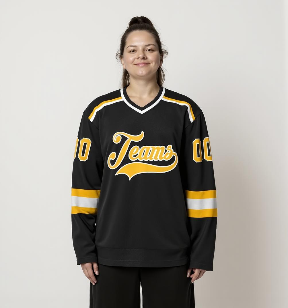 Custom Black & Yellow/White Hockey Jersey