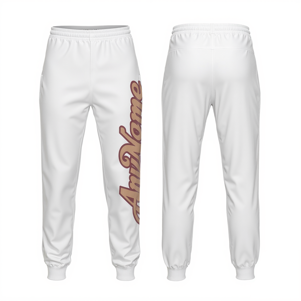 Custom White & Beige/Burgundy Fleece Jogger Sweatpants