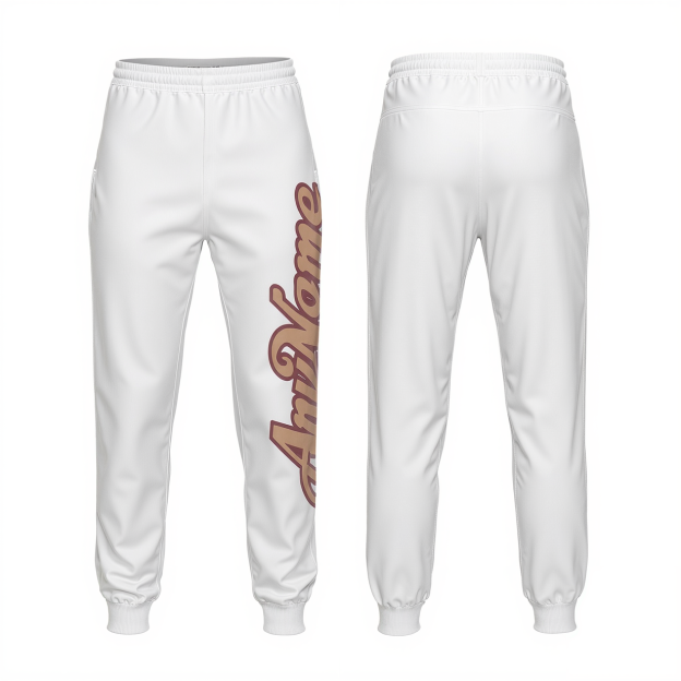 Custom White & Beige/Burgundy Fleece Jogger Sweatpants