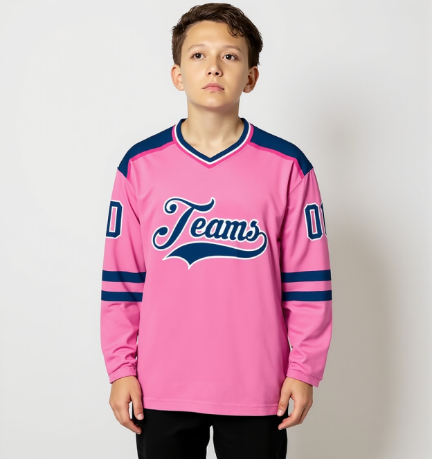 Custom Pink & Navy/White Hockey Jersey
