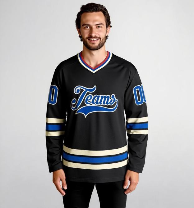 Custom Black & Blue/White Hockey Jersey