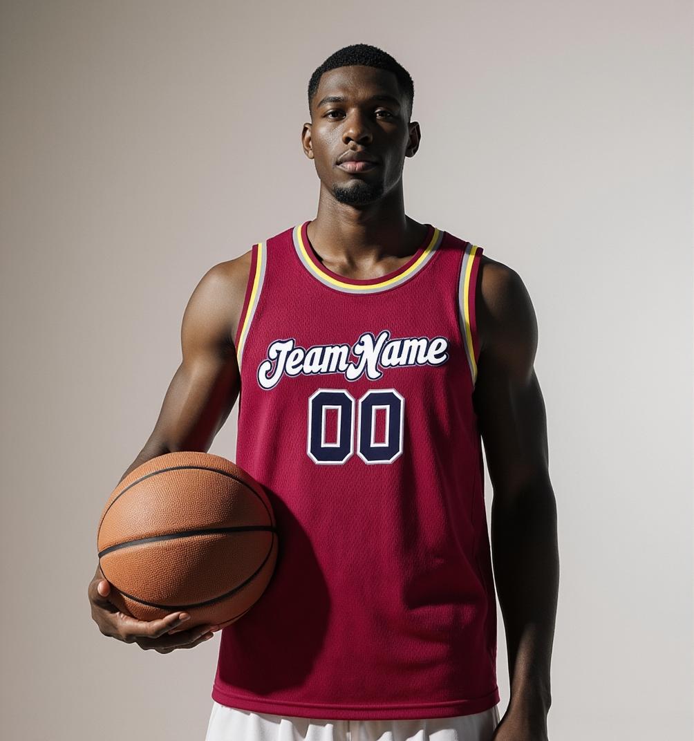 Custom Burgundy & White/Navy Basketball City Edition Jersey