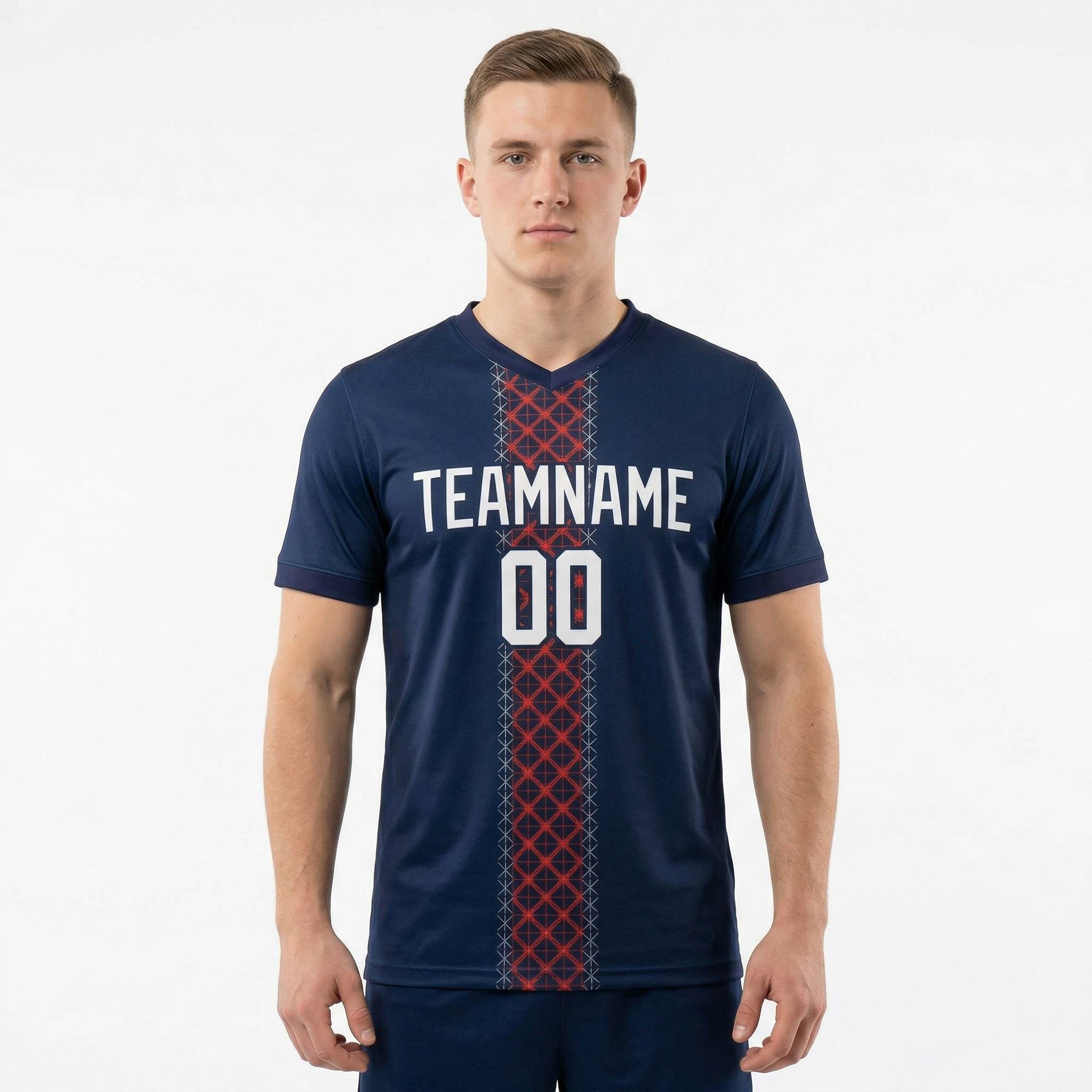 Custom Navy & White/Red Custom Soccer Jersey