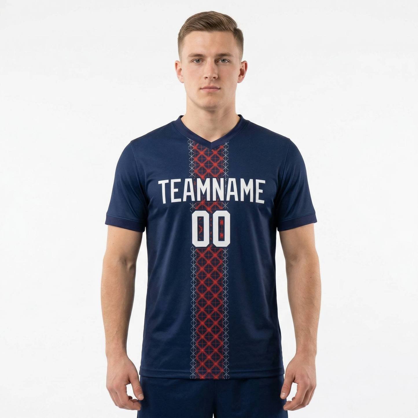 Custom Navy & White/Red Custom Soccer Jersey
