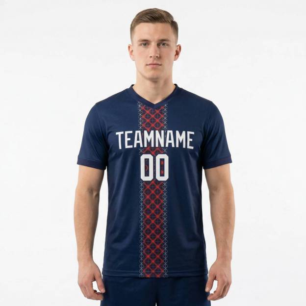 Custom Navy & White/Red Custom Soccer Jersey