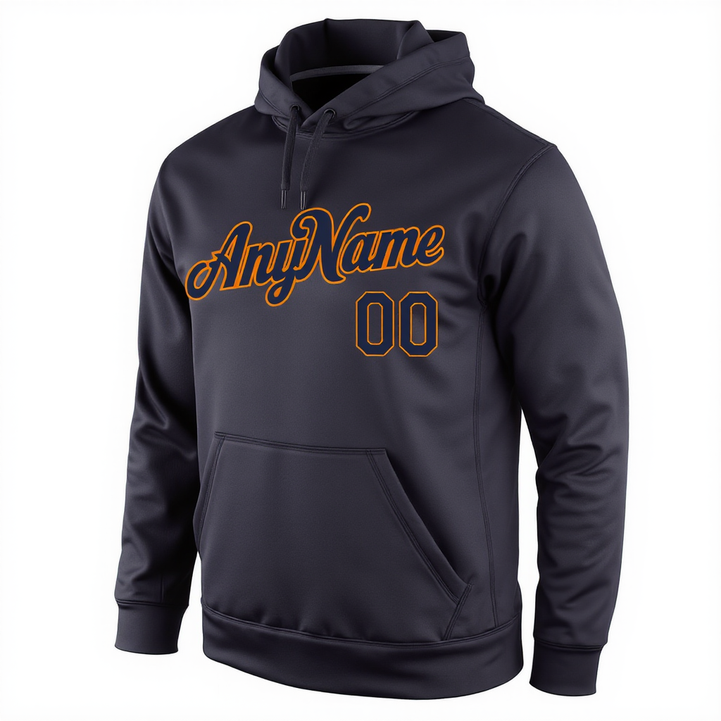 Custom Navy Blue & Orange Pullover Sports Sweatshirt Hoodie