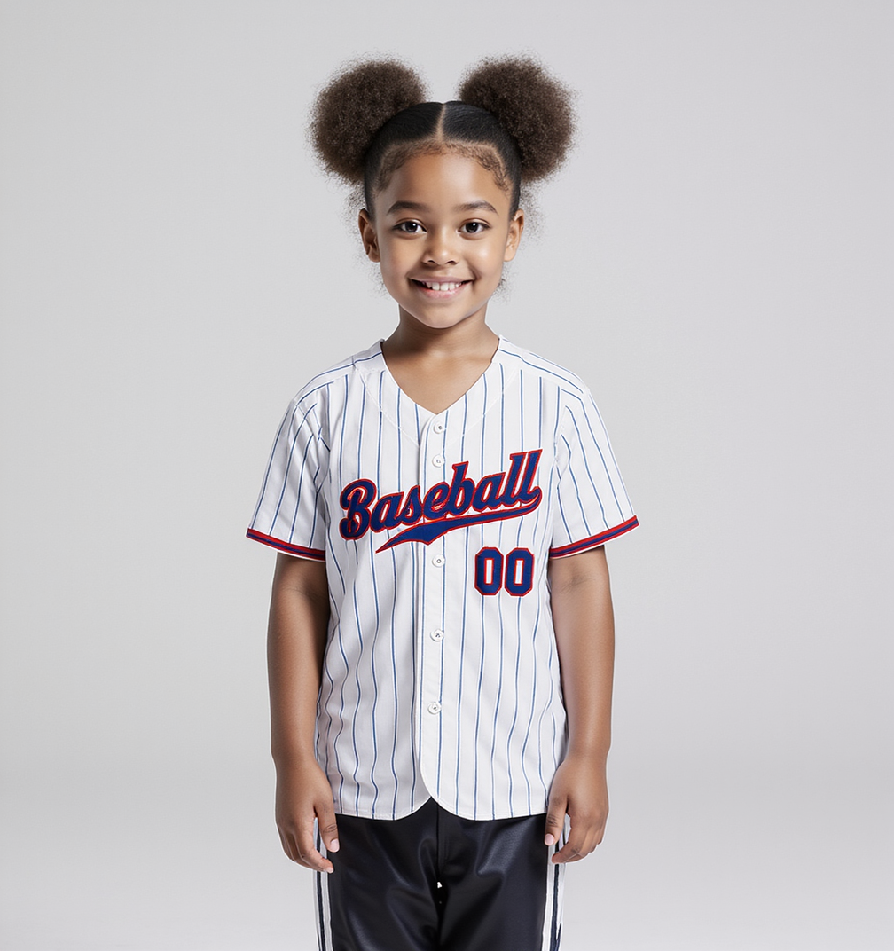 Custom Blue Pinstripes White&Navy Baseball Jersey