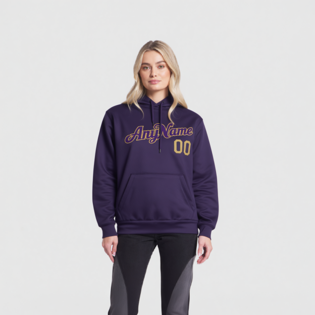 Custom Purple & Gold/Black Pullover Sports Sweatshirt Hoodie