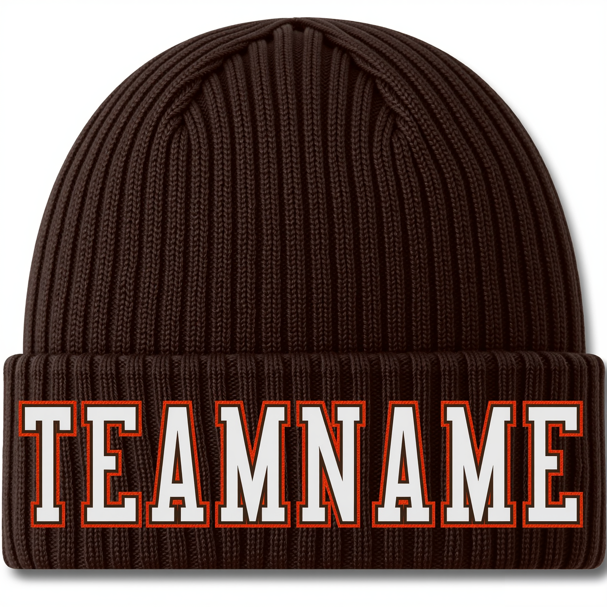 Custom Brown & White/Orange Stitched Cuffed Knit Hat